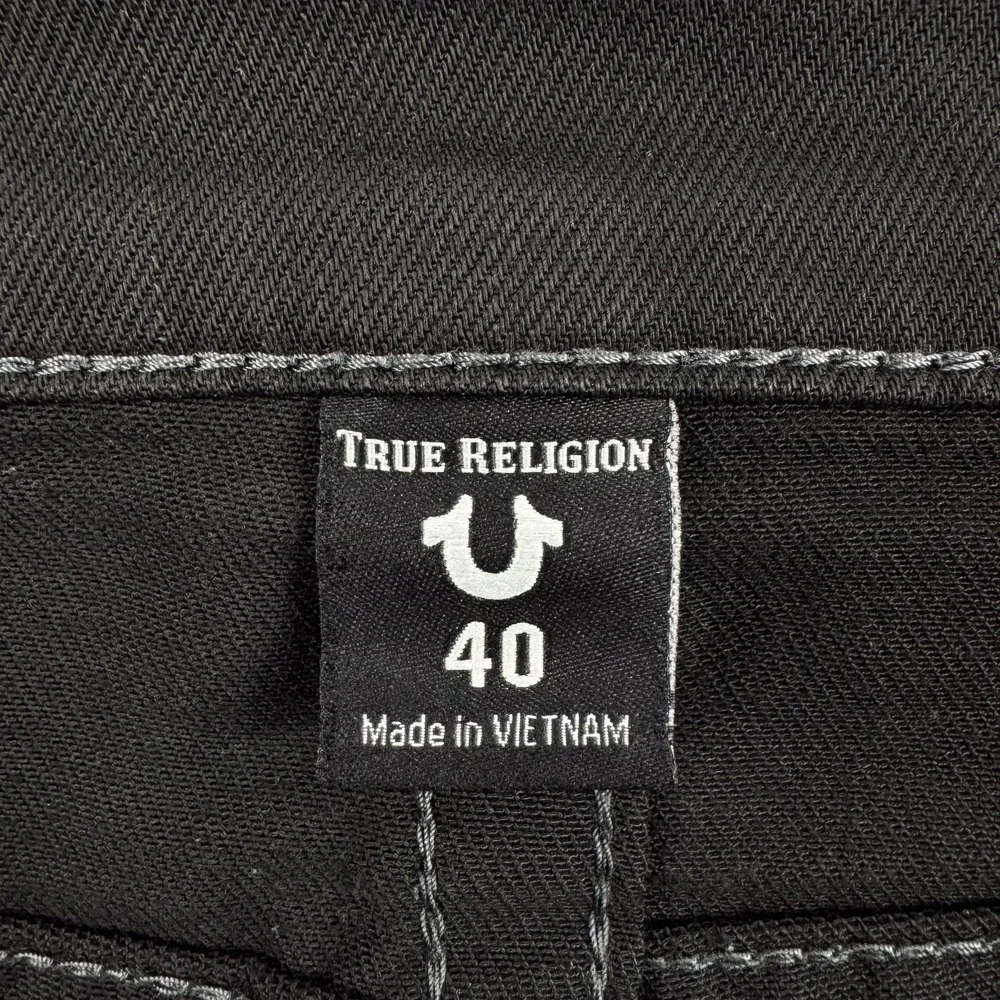 True Religion Jeans Mens 40 Black Wash Geno Slim Tapered Stretch Denim 44x33